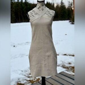 Babaton Cross-Neck Cream Mini Dress